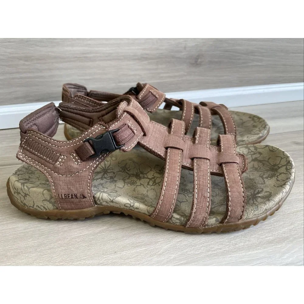 LL Bean L.L. Bean Womens Brown Strappy Strap Sandals With Hook Closure Sz‎ 8